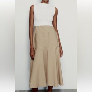 Zara white and tan European dress - size small - brand new with tags